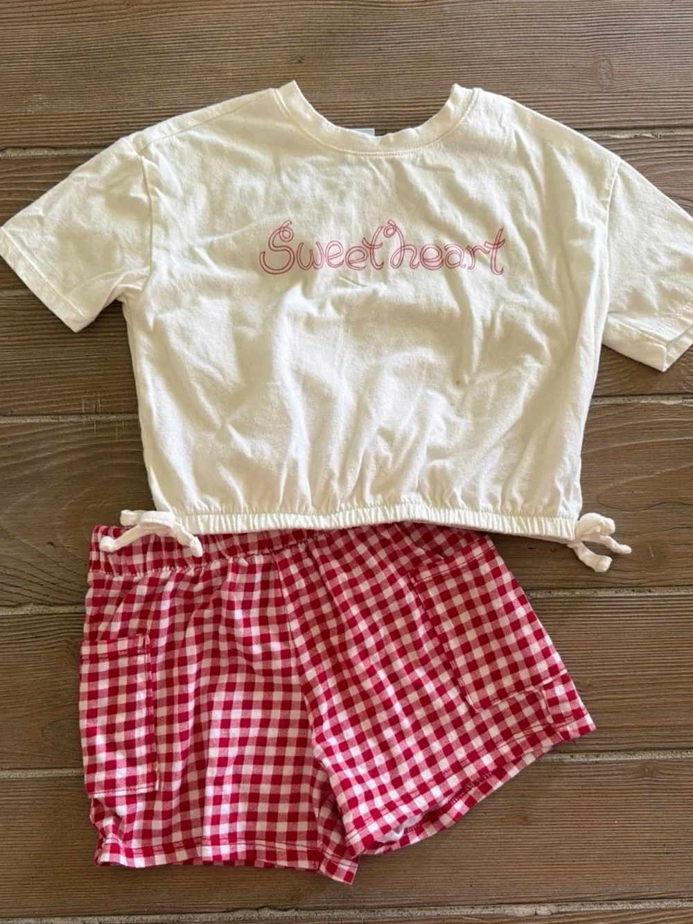 Old Navy Sweetheart White Crop Tee & Red Gingham Shorts Set